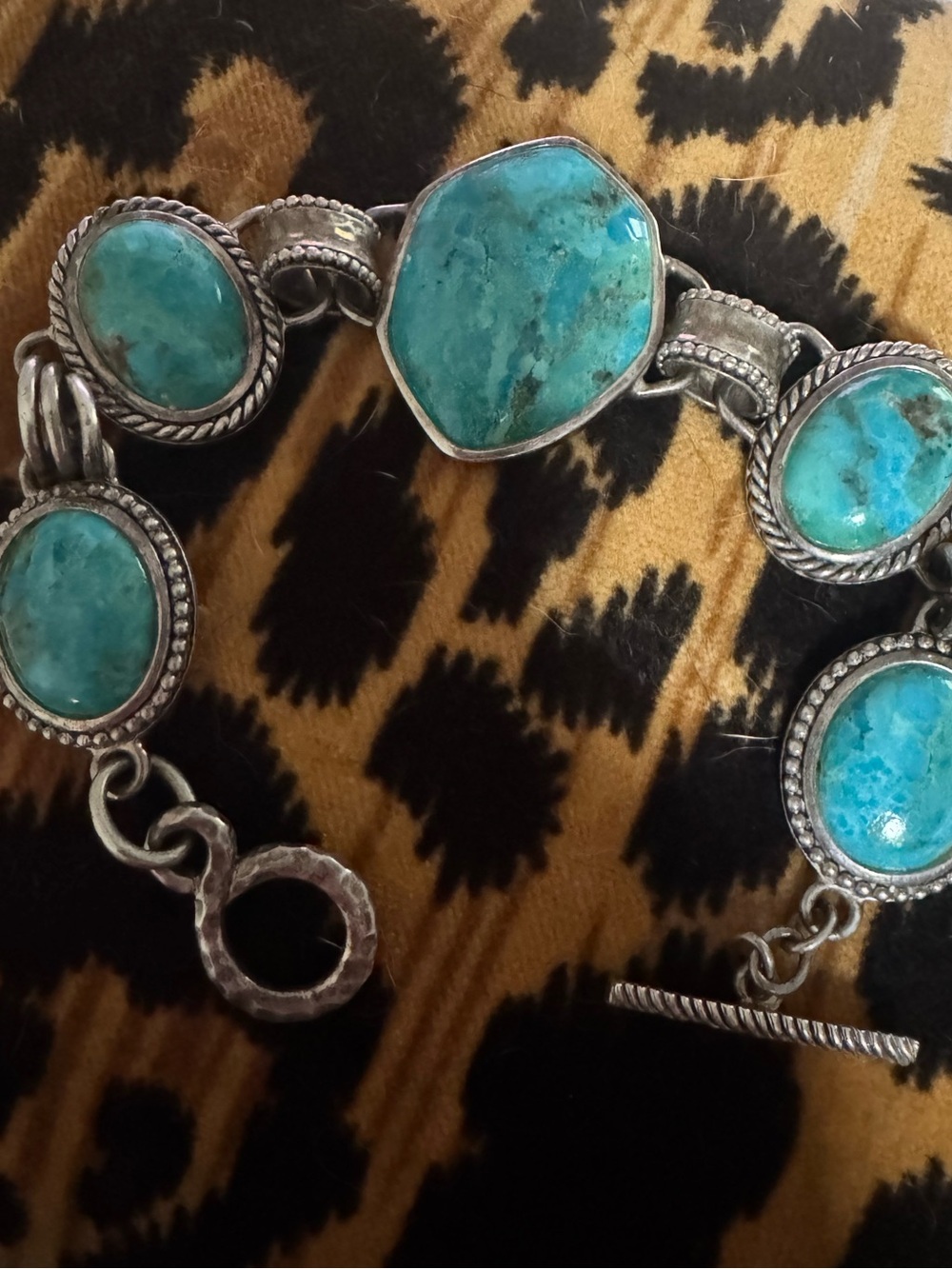 Barse Thai Silver Plated Turquoise Link Toggle Chain Bracelet southwestern boho